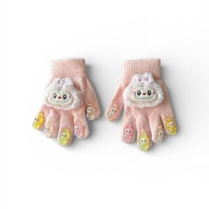 Pink Labubu Gloves with Cute Charms Design